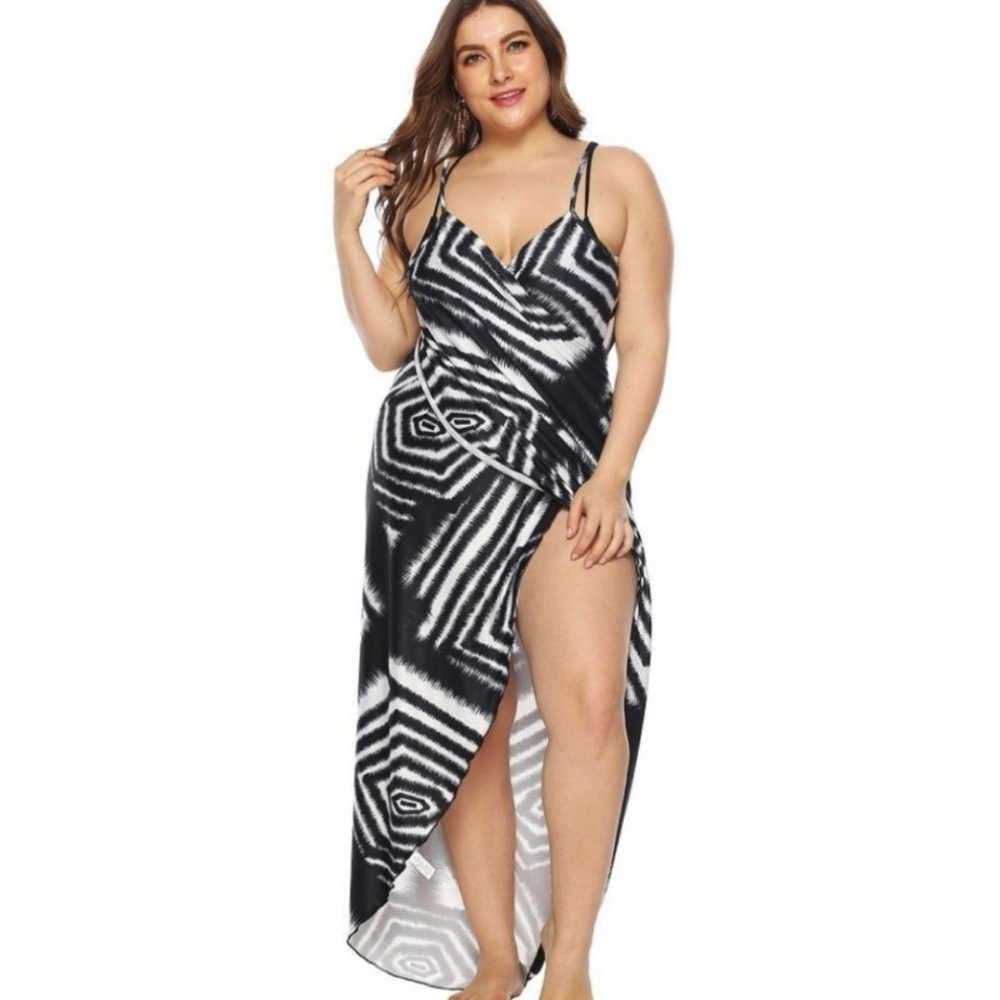 Plus size women irregular strap casual beach maxi wrap dress